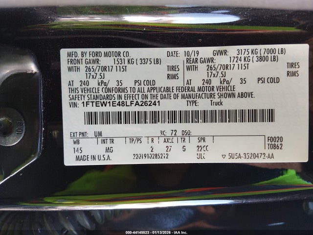 Aukcja sprzedaży 2020 Ford F-150 Xlt, vin: 1FTEW1E48LFA26241, numer aukcji: 44145523