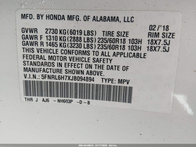 5FNRL6H7XJB094894 Honda Odyssey Ex-l