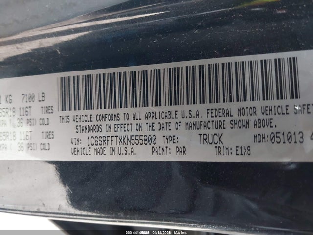 Продажа на аукционе авто 2019 Ram 1500 Big Horn/lone Star  4x4 5'7 Box, vin: 1C6SRFFTXKN555800, номер лота: 44145685