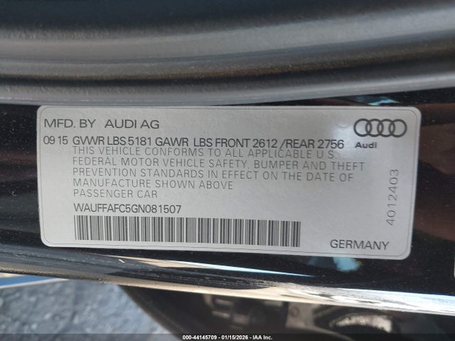 Продаж на аукціоні авто 2016 Audi A6 2.0t Premium, vin: WAUFFAFC5GN081507, номер лоту: 44145709