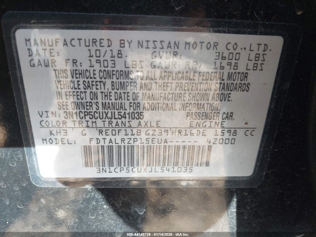3N1CP5CUXJL541035 Nissan KICKS S