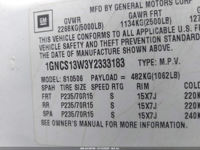 2000 CHEVROLET BLAZER 1GNCS13W3Y2333183 Photo 8