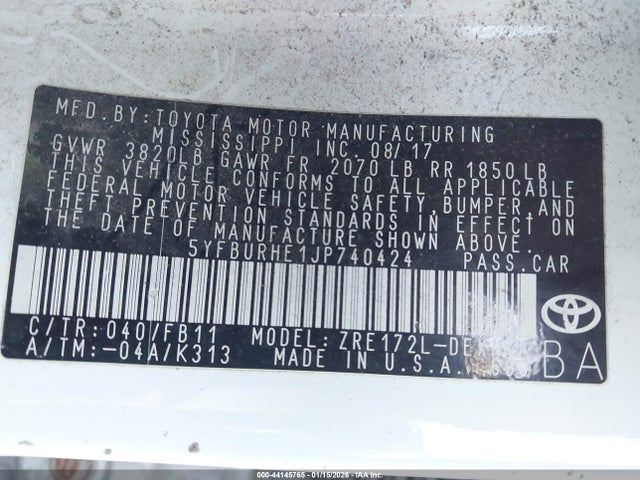 Toyota COROLLA LE 2018 5YFBURHE1JP740424 Image 9