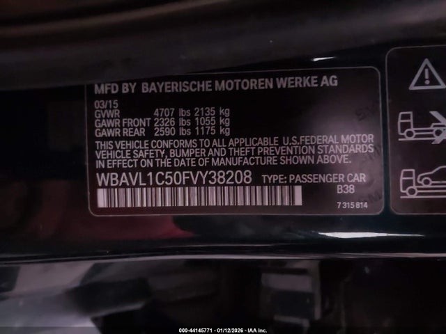 2015 Bmw X1 Xdrive28i მანქანა იყიდება აუქციონზე, vin: WBAVL1C50FVY38208, აუქციონის ნომერი: 44145771