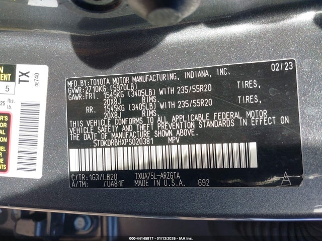5TDKDRBHXPS020381 Toyota Highlander Limited