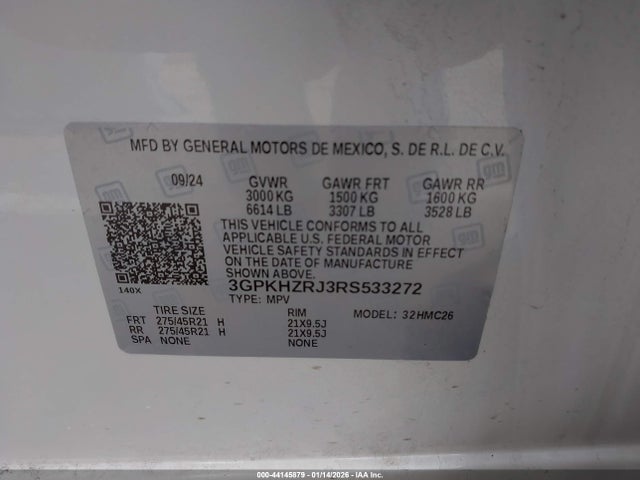 44145879 :رقم المزاد ، 3GPKHZRJ3RS533272 vin ، 2024 Honda Prologue Elite مزاد بيع