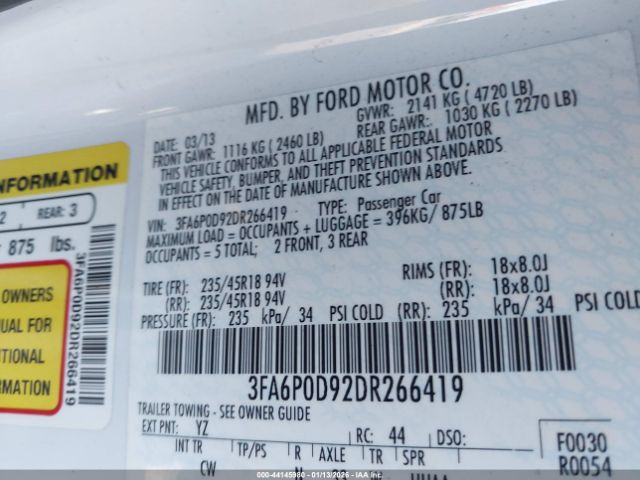 2013 FORD FUSION 3FA6P0D92DR266419 Photo 8