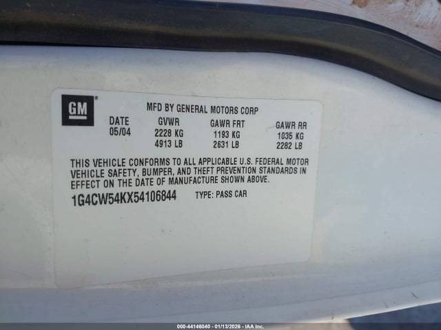 44146040 :رقم المزاد ، 1G4CW54KX54106844 vin ، 2005 Buick Park Avenue مزاد بيع