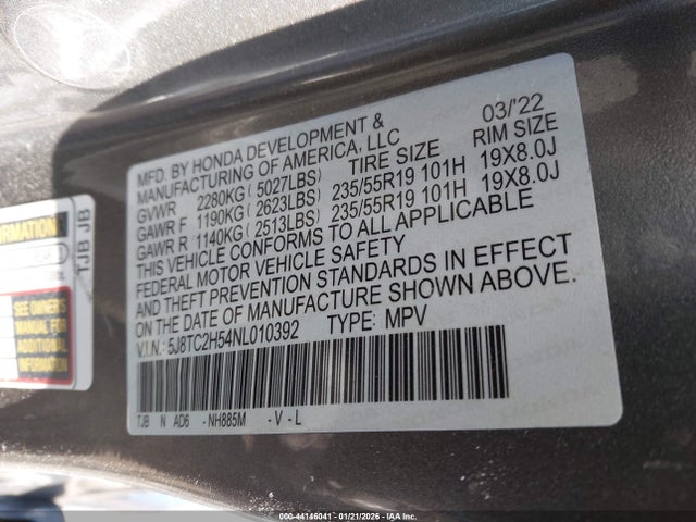 Продажа на аукционе авто 2022 Acura Rdx Technology Package, vin: 5J8TC2H54NL010392, номер лота: 44146041