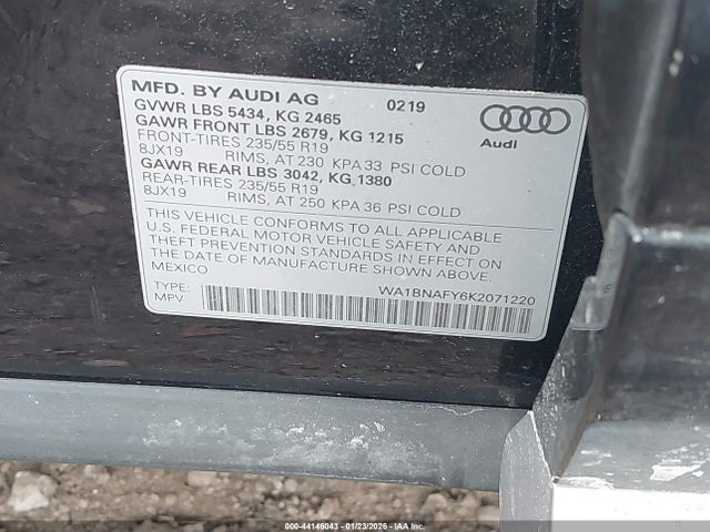 Продаж на аукціоні авто 2019 Audi Q5 45 Premium, vin: WA1BNAFY6K2071220, номер лоту: 44146043