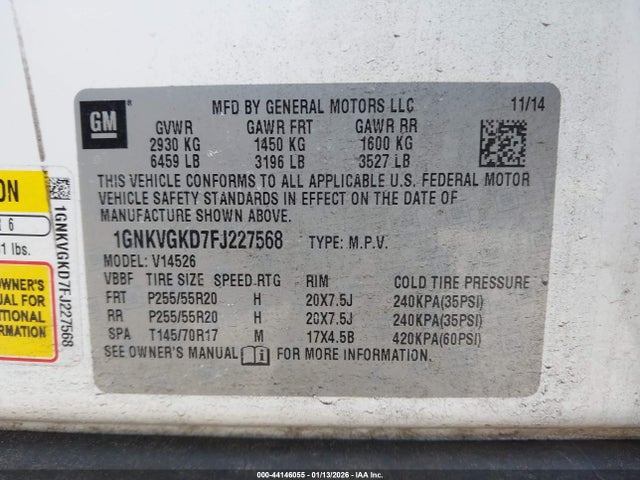 Chevrolet Traverse 1lt 2015 1GNKVGKD7FJ227568 Image 9