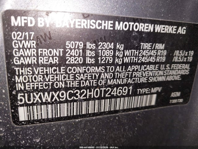 44146080 :رقم المزاد ، 5UXWX9C32H0T24691 vin ، 2017 Bmw X3 Xdrive28i مزاد بيع