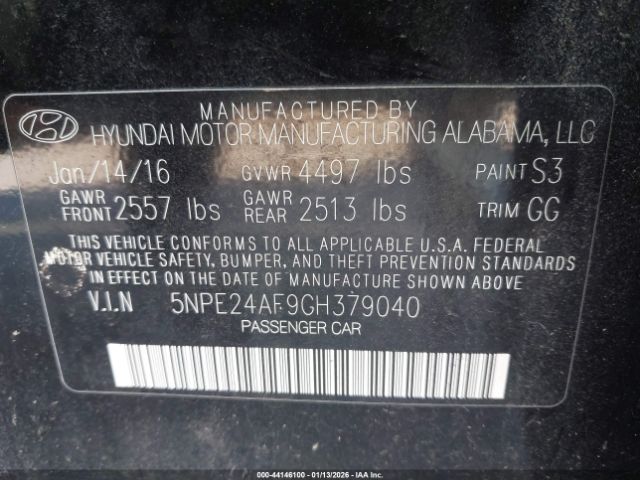 2016 HYUNDAI SONATA 5NPE24AF9GH379040 Photo 8
