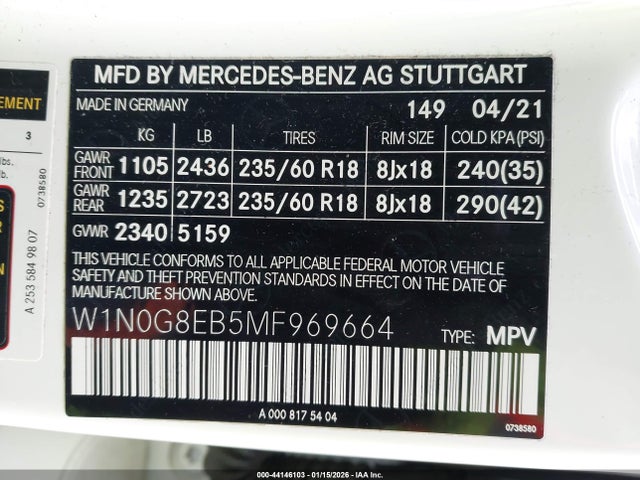 Aukcja sprzedaży 2021 Mercedes-benz Glc 300 4matic Suv, vin: W1N0G8EB5MF969664, numer aukcji: 44146103