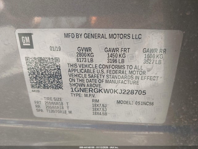 1GNERGKW0KJ228705 Chevrolet Traverse 1lt