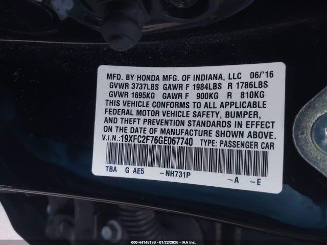 Honda CIVIC EX 2016 19XFC2F76GE067740 Image 9