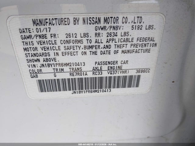 44146219 :رقم المزاد ، JN1BY1PR6HM210413 vin ، 2017 Infiniti Q70l 3.7x مزاد بيع