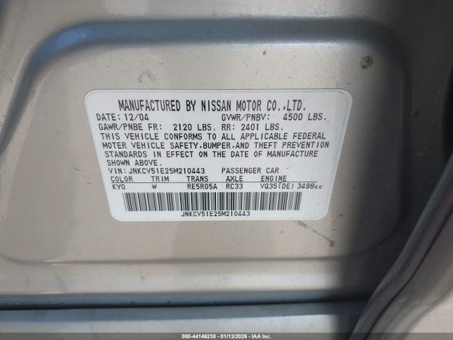 Auction sale of the 2005 Infiniti G35, vin: JNKCV51E25M210443, lot number: 44146238