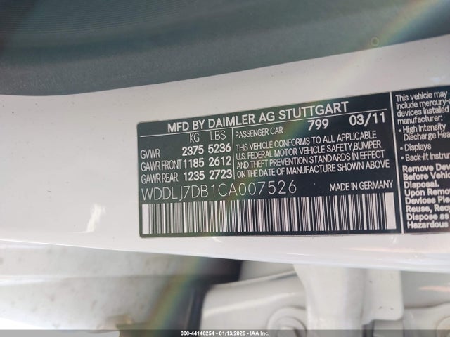 Aukcja sprzedaży 2012 Mercedes-benz Cls 550, vin: WDDLJ7DB1CA007526, numer aukcji: 44146254