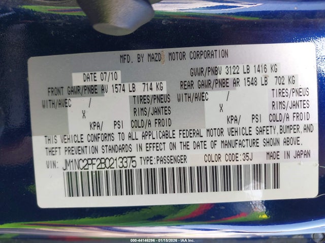 2011 MAZDA MX-5 MIATA JM1NC2PF2B0213375 Photo 8