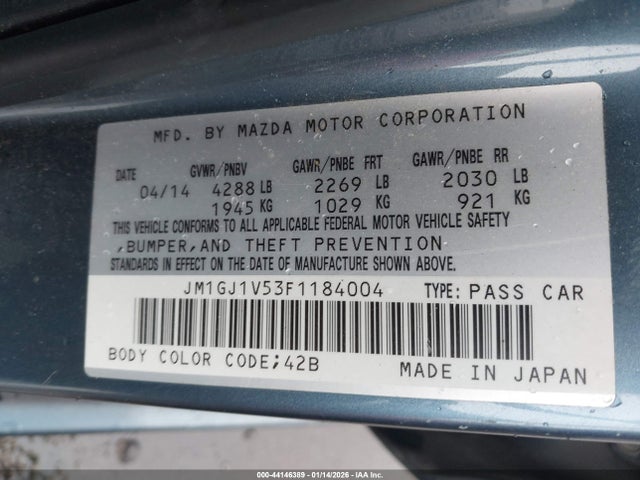 44146389 :رقم المزاد ، JM1GJ1V53F1184004 vin ، 2015 Mazda Mazda6 I Touring مزاد بيع