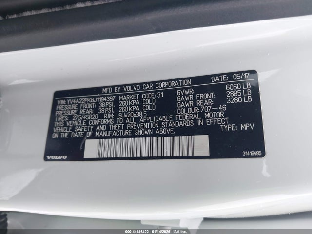 Продажа на аукционе авто 2018 Volvo Xc90 T6 Momentum, vin: YV4A22PK8J1194397, номер лота: 44146422