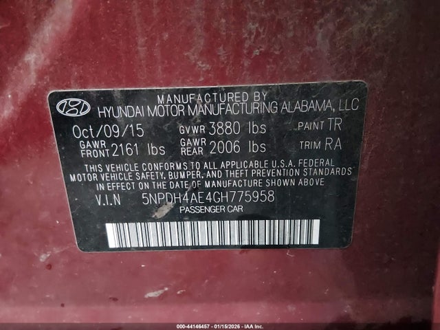 5NPDH4AE4GH775958 Hyundai ELANTRA SE