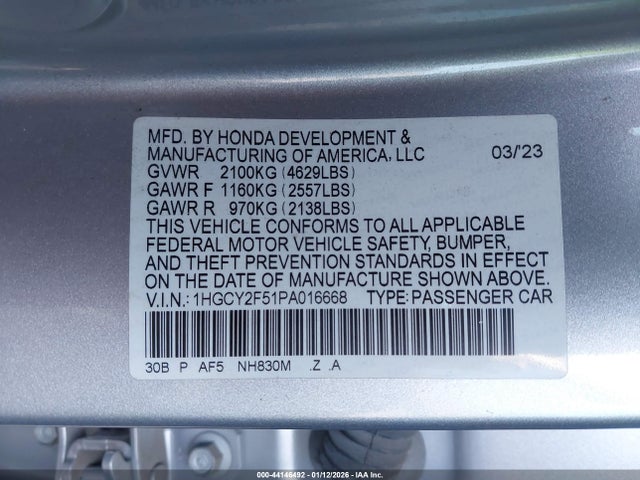 1HGCY2F51PA016668 Honda Accord Hybrid Sport
