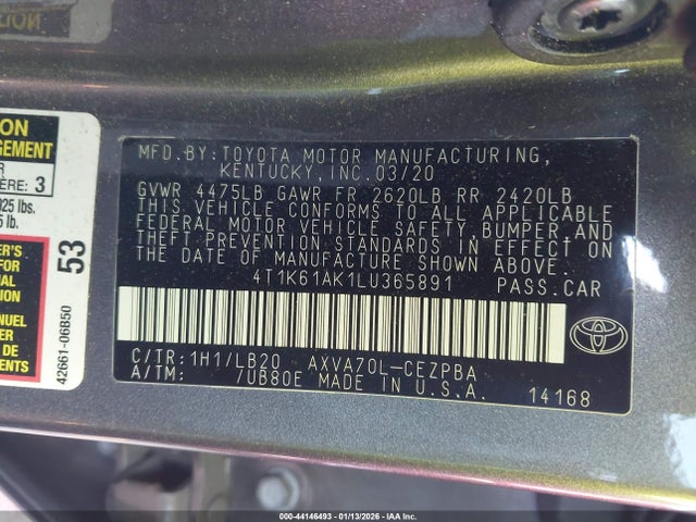 4T1K61AK1LU365891 Toyota CAMRY XSE