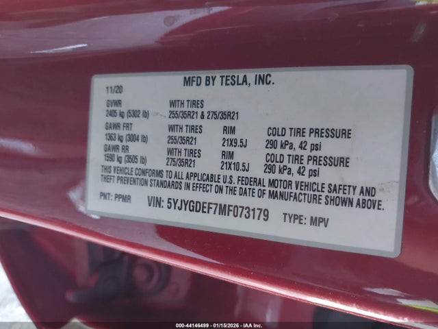 2021 TESLA MODEL Y 5YJYGDEF7MF073179 Photo 8