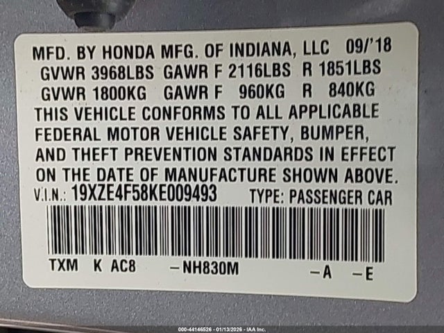 2019 HONDA INSIGHT 19XZE4F58KE009493 Photo 8
