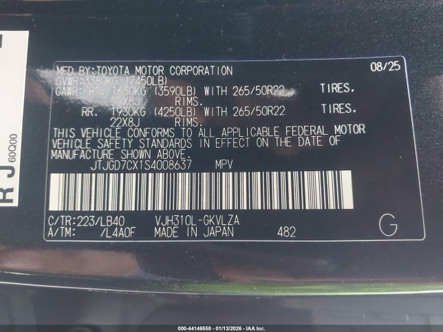 44146558 :رقم المزاد ، JTJGD7CX1S4008637 vin ، 2025 Lexus Lx 700h Luxury مزاد بيع