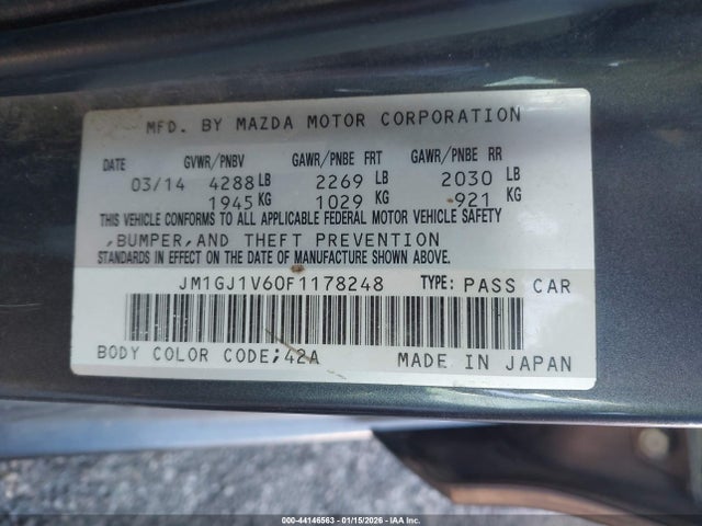 44146563 :رقم المزاد ، JM1GJ1V60F1178248 vin ، 2015 Mazda Mazda6 I Touring مزاد بيع