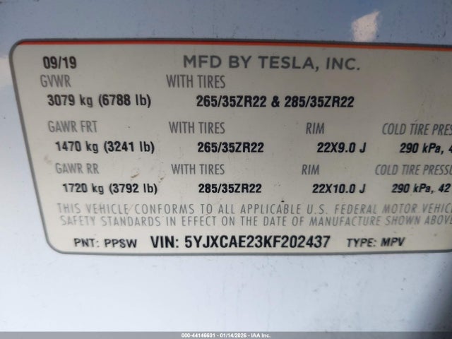 2019 TESLA MODEL X 5YJXCAE23KF202437 Photo 8