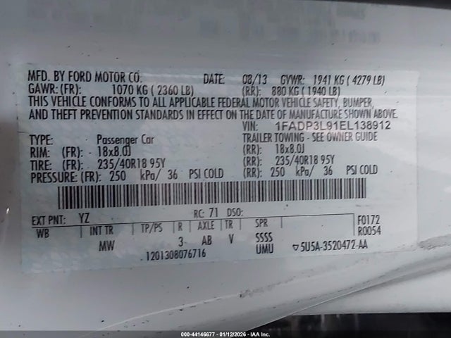 1FADP3L91EL138912 Ford FOCUS ST