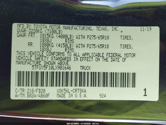 5TFUY5F10LX901646 Toyota Tundra 4wd Sr5