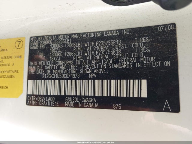 Aukcja sprzedaży 2009 Lexus Rx 350, vin: 2T2GK31U59C071978, numer aukcji: 44146704