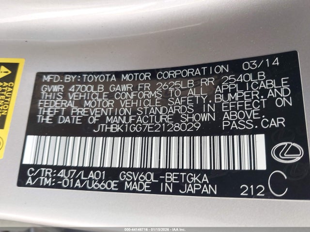 JTHBK1GG7E2128029 Lexus ES 350