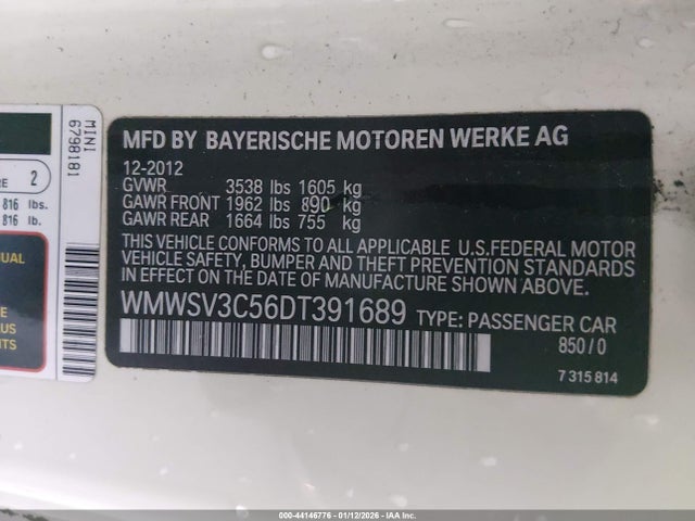 2013 MINI HARDTOP WMWSV3C56DT391689 Photo 8