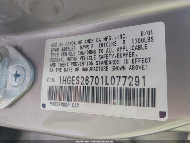 2001 HONDA CIVIC 1HGES26701L077291 Photo 8