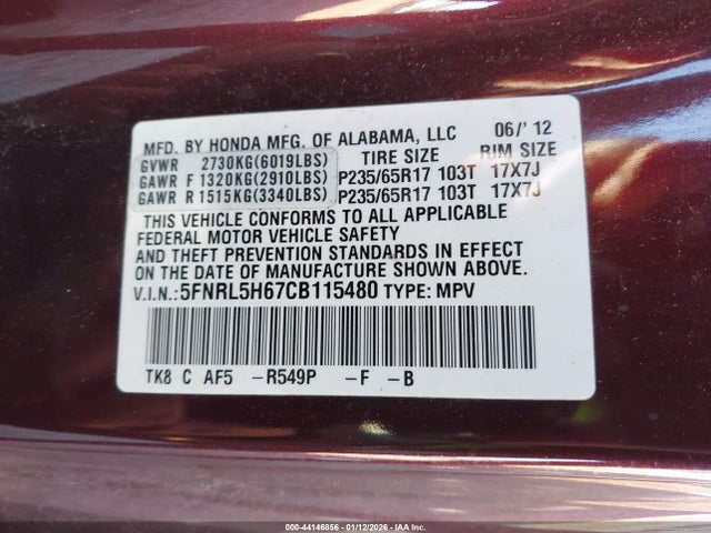 2012 HONDA ODYSSEY 5FNRL5H67CB115480 Photo 8