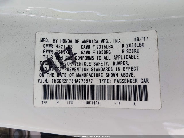 1HGCR2F78HA278977 Honda ACCORD EX