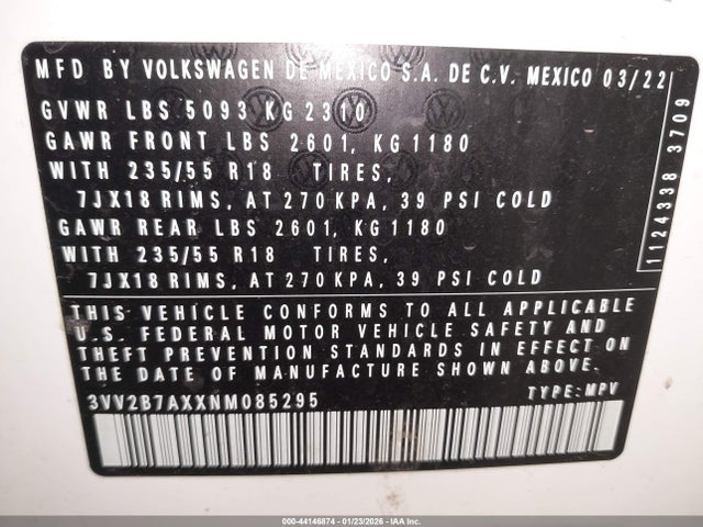 2022 VOLKSWAGEN TIGUAN 3VV2B7AXXNM085295 Photo 8
