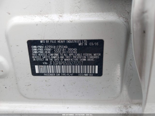 JF1GPAP65G9270217 Subaru Impreza 2.0i Sport Premium