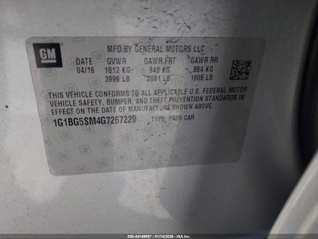 1G1BG5SM4G7267220 Chevrolet Cruze Premier Auto