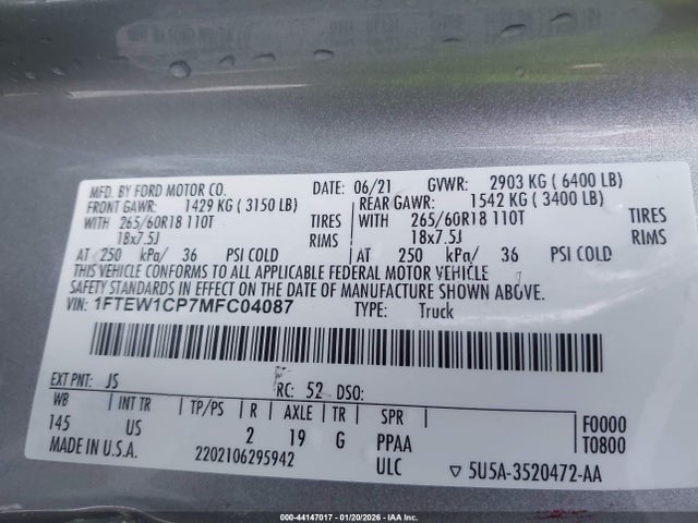1FTEW1CP7MFC04087 Ford F-150 Xlt