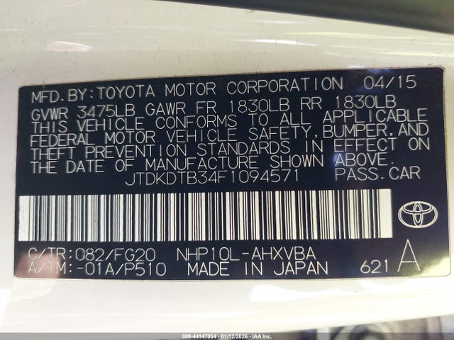 JTDKDTB34F1094571 Toyota Prius C Two
