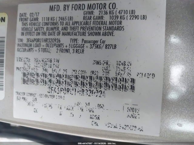 Продаж на аукціоні авто 2017 Ford Fusion Hybrid Platinum, vin: 3FA6P0RU1HR320926, номер лоту: 44147057