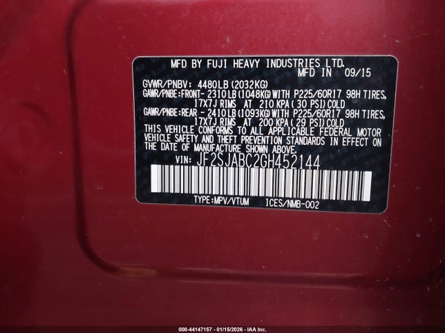 JF2SJABC2GH452144 Subaru Forester 2.5i