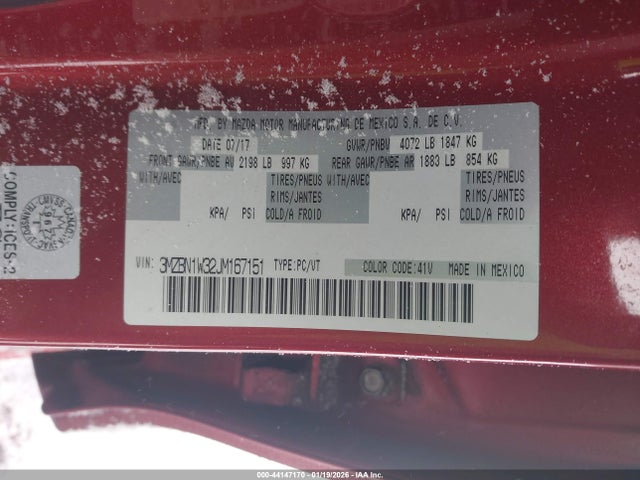 44147170 :رقم المزاد ، 3MZBN1W32JM167151 vin ، 2018 Mazda Mazda3 Grand Touring مزاد بيع
